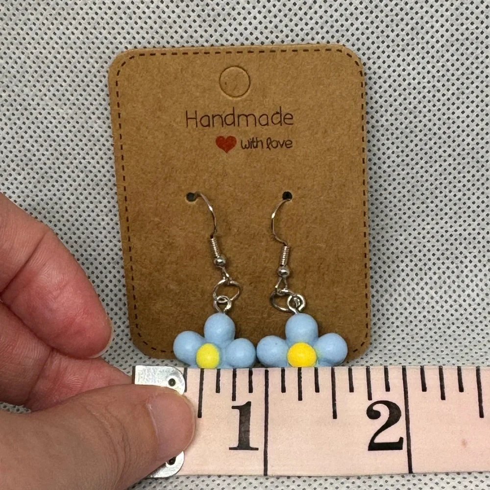 Handmade Blue and Yellow Flower Earrings
